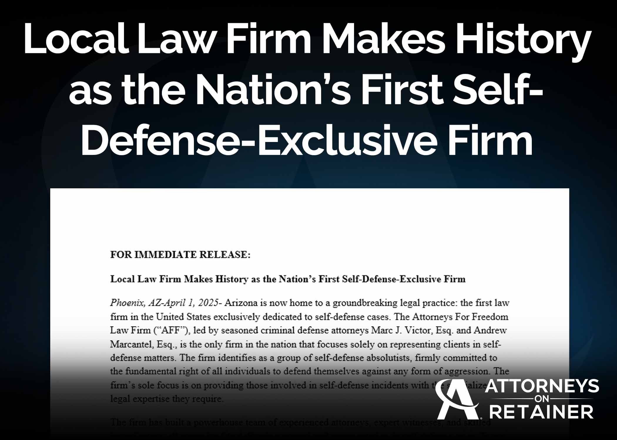 Local Law Firm Makes History as the Nation’s First Self-Defense-Exclusive Firm